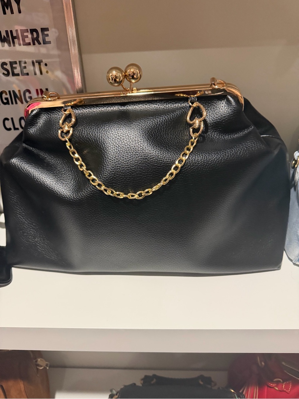 Juicy Couture Black Frame-Top Clutch with Gold Chain
